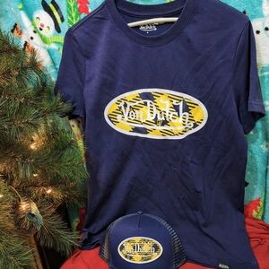 Von Dutch Blue and Yellow Logo T-Shirt and Cap